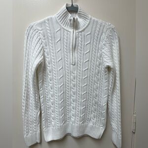 Quarter zipVintage white cotton knit sweater